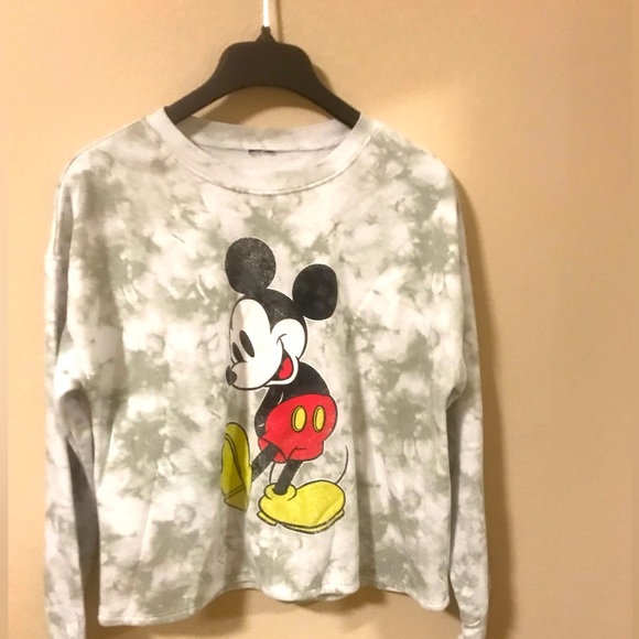 Mickey Mouse Tie and Dye Gray White Color Sweatshirt Tops Like New - Picture 2 of 4